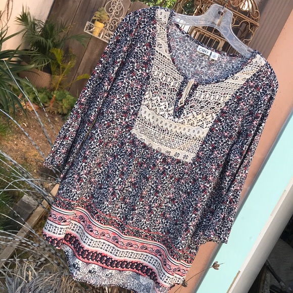 Cato Tops - Cato Boho 100% Rayon 3/4 sleeve ruffle hem